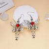 Halloween Red Heart Hollow Metal Butterfly Wing Skeleton Bone Drop Earrings Skull Dangle Earring For Women Men Gothic Jewelry