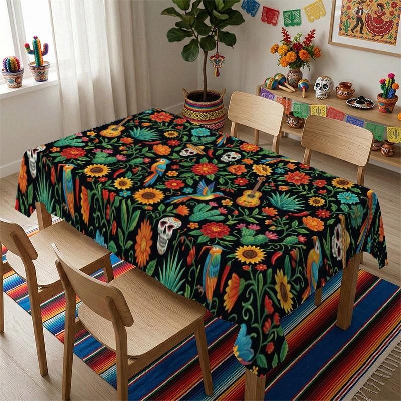 Jingyue Pet Unisex Colorful Mexican Rectangle Table Cloth For Table Decor Holiday Party Waterproof Reusable Tablecloth For Tables Kitchen Dining