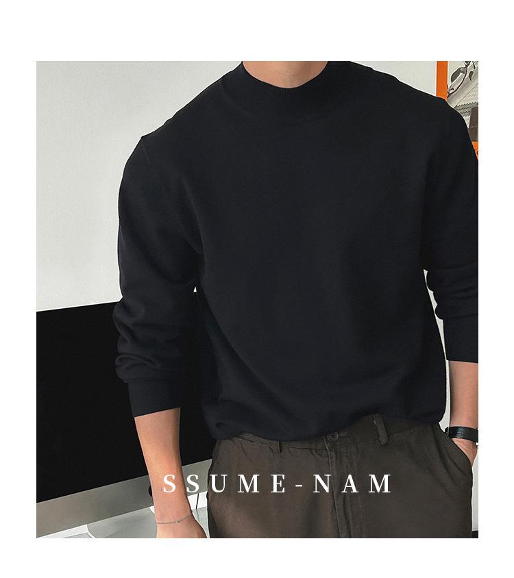 Herrenschwarzer Rollkragenpullover im Hongkong-Stil, Slim Fit, einfarbig, warme Strickware für Herbst/Winter