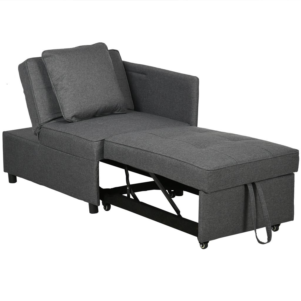 Convertible Single Sofa Bed with Thick Padded Seat, 3-in-1 Multi-Functional Sleeper Chair Bed with Magazine Pocket, for Living Room, Grey