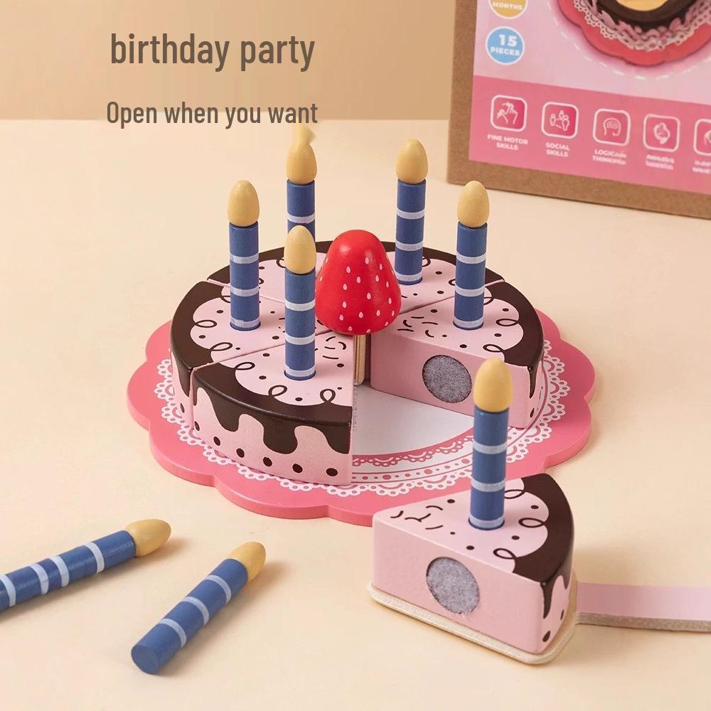 Wooden Girls' Birthday Cake & Tea Party Pretend Play Set