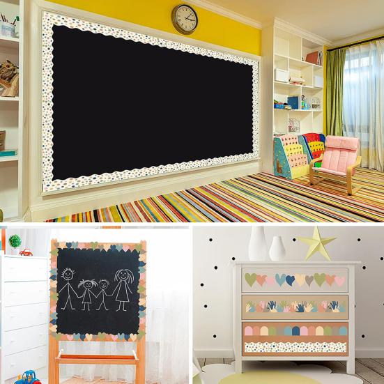 80Pcs Boho Bulletin Board Border Love Heart Hand Dot Semi-circle Waterproof Self-adhesive DIY Back to School Classroom Chalkboard