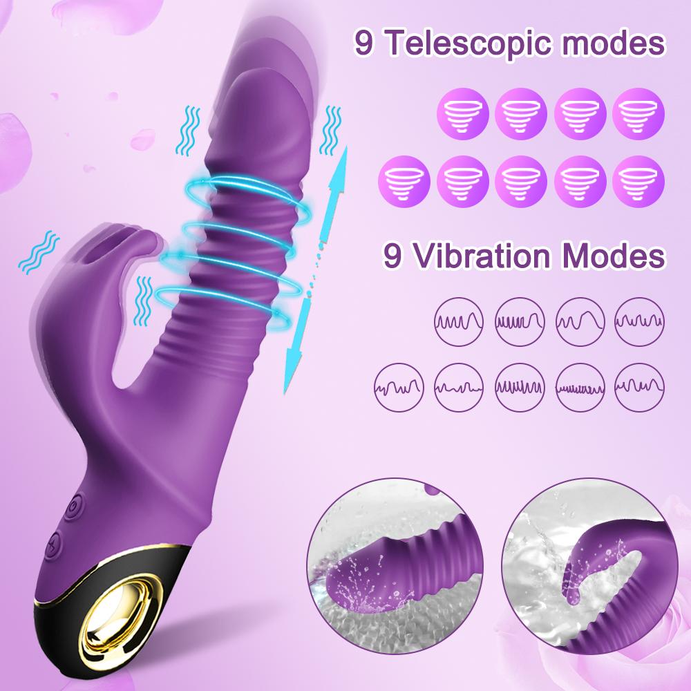 2022 Rabbit Thrusting Vibrator Automatický teleskopický G-bod Glitoris Stimulátor Ženská masturbační sexuální hračky pro ženy Dospělí