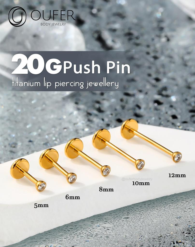 OUFER Body Piercing Titan 20G Lip Nose Piercing Stud 5681012mm Label Earring Jewelry Threadless Nose Bar Push-in Trague Conch Lobe Piercing Bar