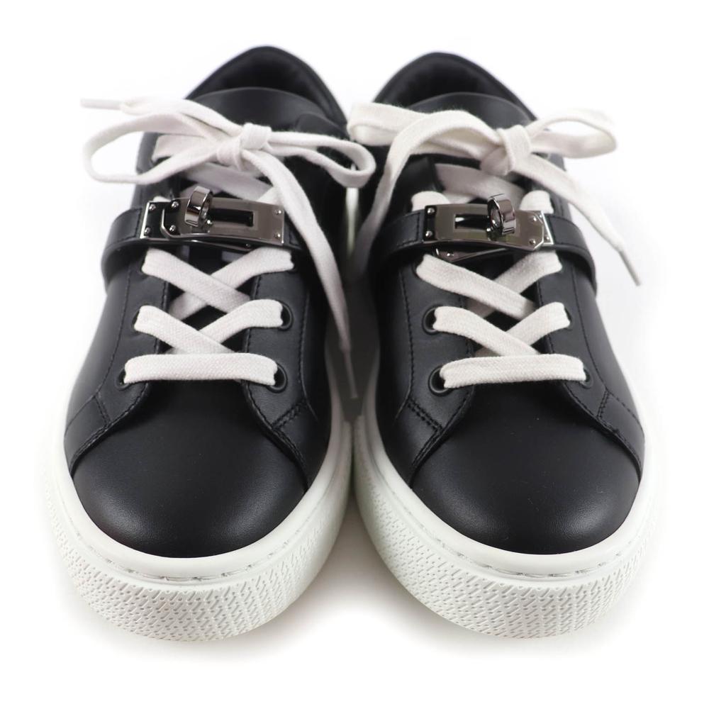 Ausgezeichnete HERMES Sneaker Day Kelly Schnalle Schnürschuhe schwarzes Leder Damen 35 Gebraucht