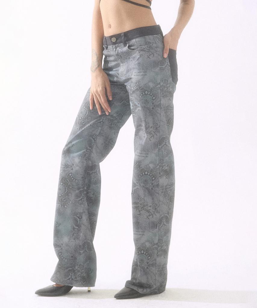 BADEE Printing Twill Pants Black Paisley