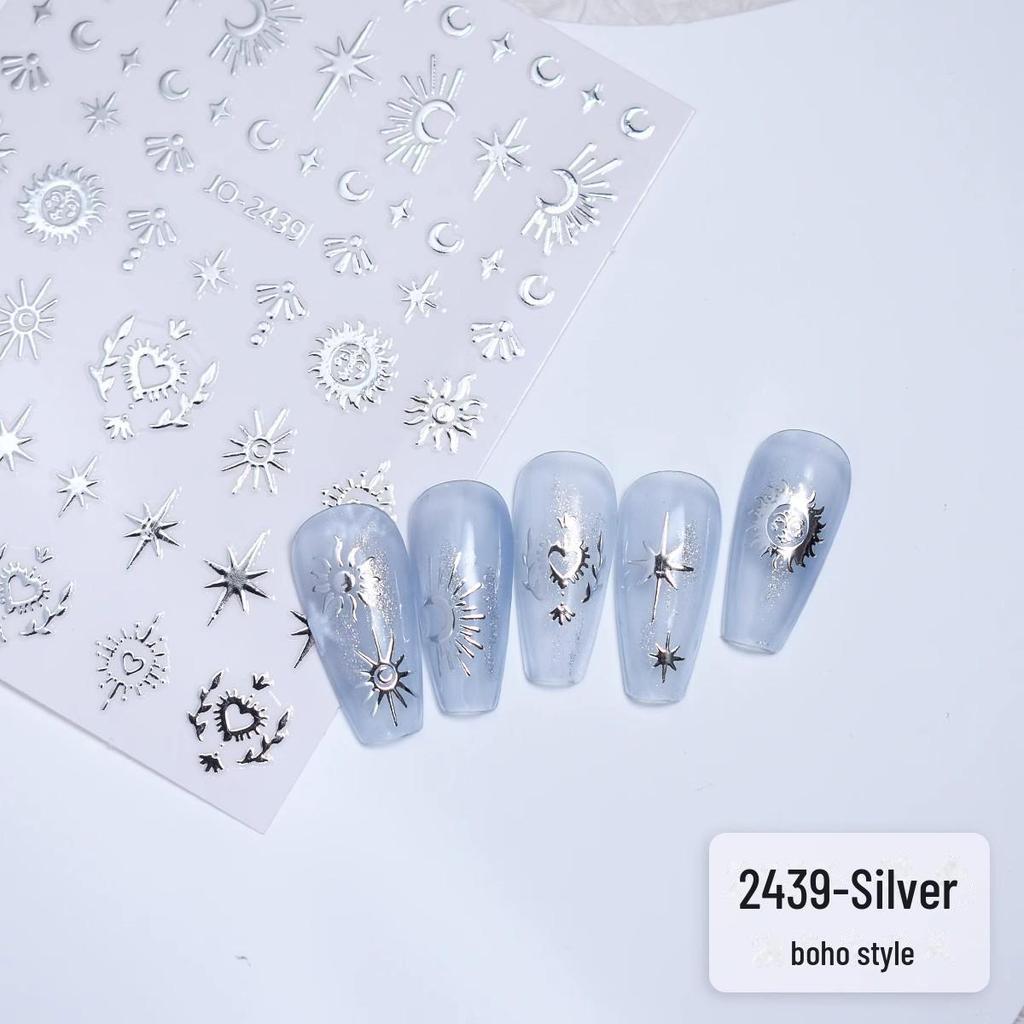 "Bohemian Silver Star & Moon Nail Sticker Set"