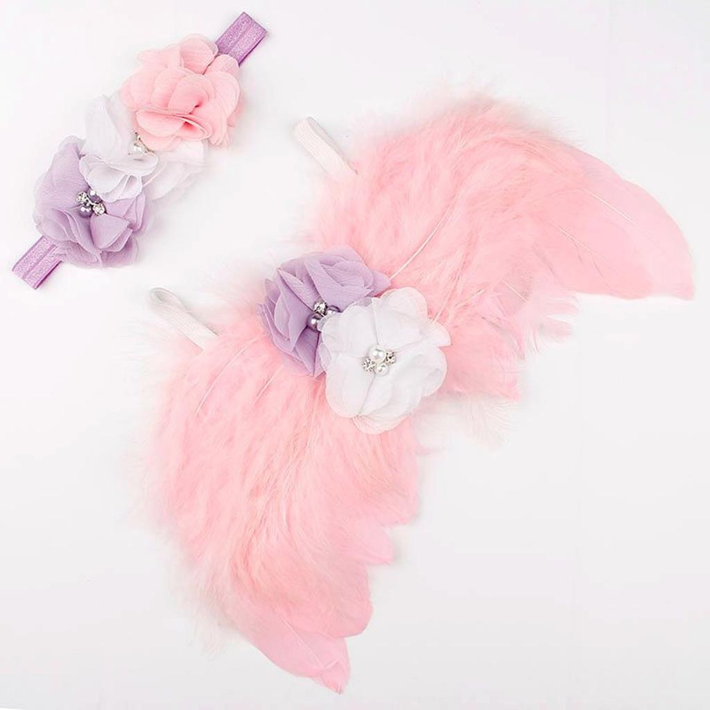 Feather Angel Rhinestone Headband Set Baby Chiffon Flower Headband Hair Accessories Newborn Photo Prop Costume