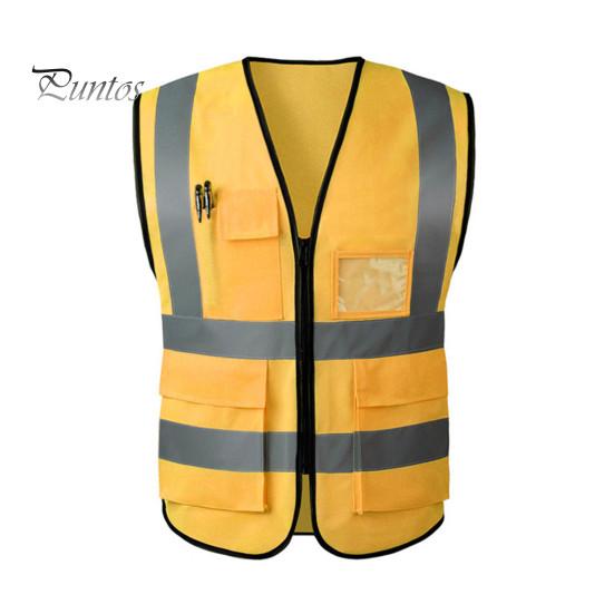 Arbeidsvest Herre Dame Refleksvest V-hals Ermeløs Glidelåslomme Pustende Nattsikkerhetsvest