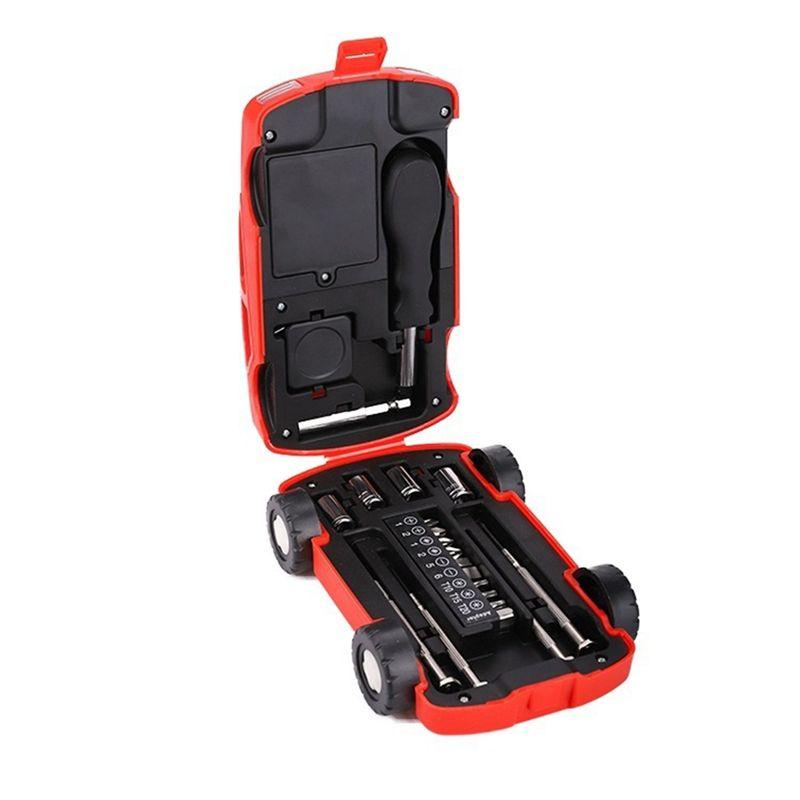 AAAF 21 In 1 Car Shaped Mini Screwdriver Set And Torch Portable Carbon Steel Screwdriver Set Repair Tool красный