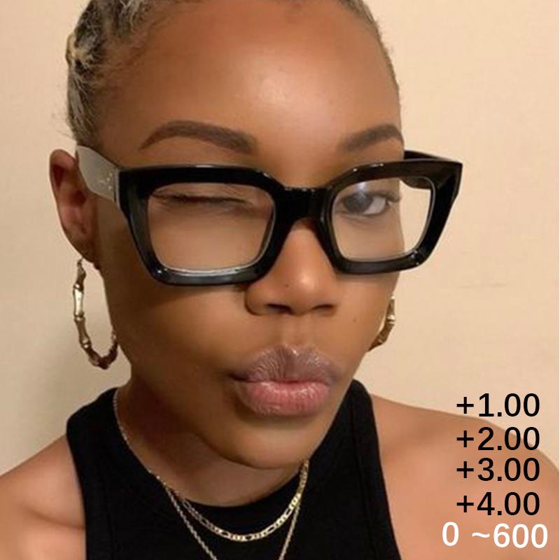 Fashion Reading Glasses Women Prescription Oversized Square Large Optical Lens Female Eyeglasses Trendy Eyewear Lady 0 To + 6.0