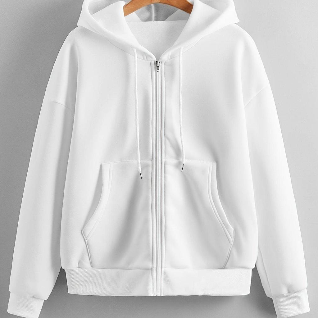 Damen Einfarbiger Lockerer Hoodie, Dicker Reißverschluss Cardigan, Herbst Winter Langarm Freizeit Sportbekleidung.