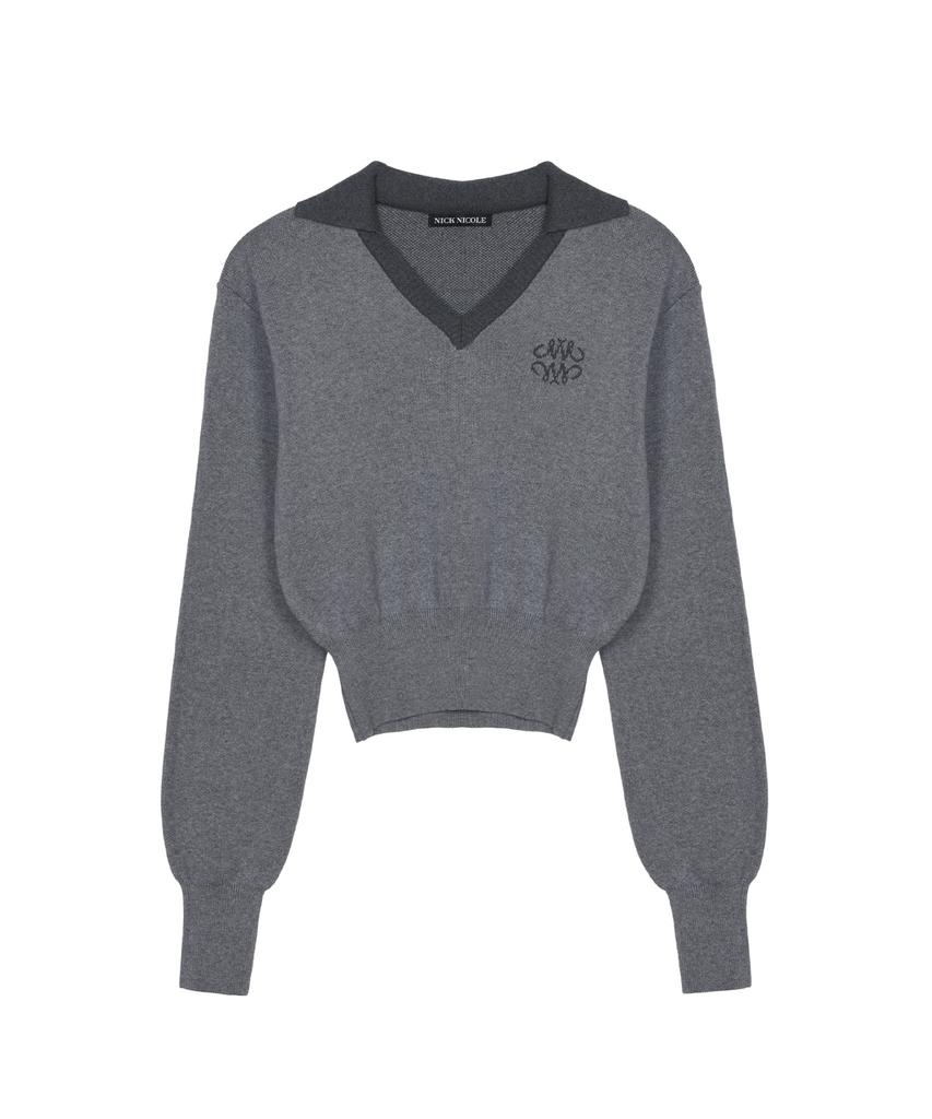 Nigaennikol Classic Color Block Collar Knit_Charcoal