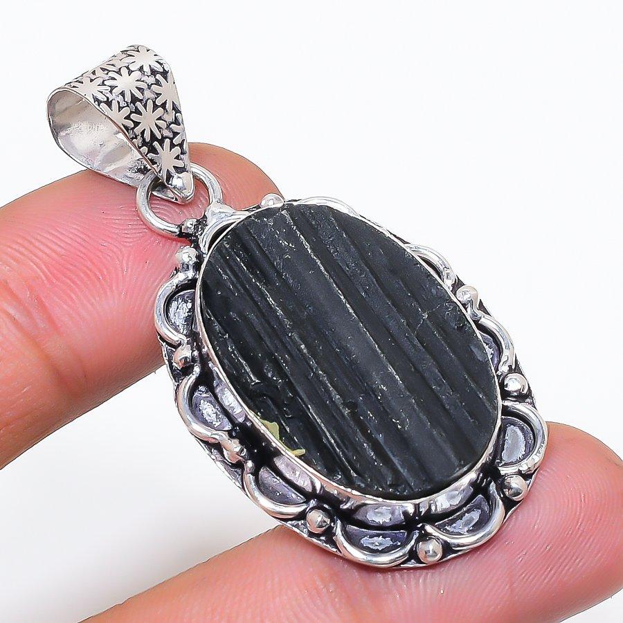 Natural Black Tourmaline Gemstone 925 Sterling Silver Jewelry Pendant 1.97  AP-14249