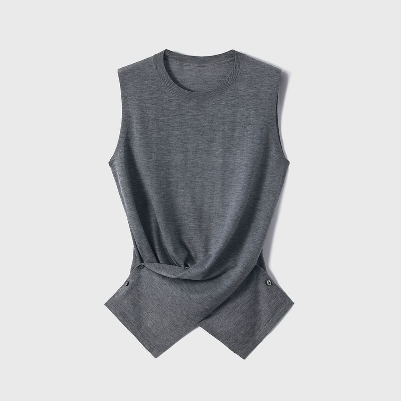 

Xhange Tight Waist Shirt Super Slimming with Mulberry Silk Sleeveless Knitting Tops Summer New Product 2025 Smoke ash. XL(More than 62.50kg)