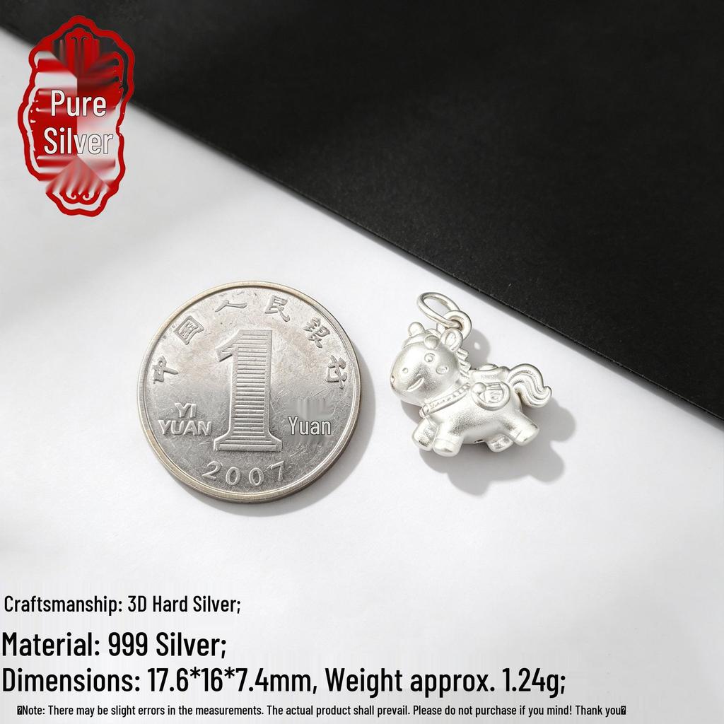 Sterling Silver Zodiac Horse Pendant Charm for DIY Bracelet Weaving - Pure Silver Small Horse Accessory in Chinese Style.