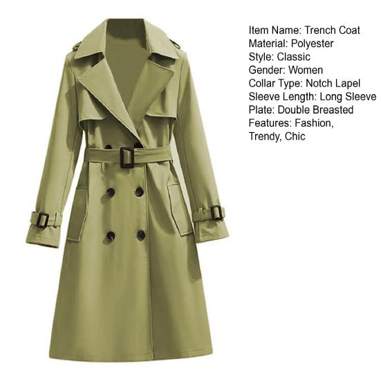 Cappotto Trench Lungo da Donna Doppiopetto con Cintura Rever a Lancia Soprabito Autunno Inverno Antivento Classico Capospalla