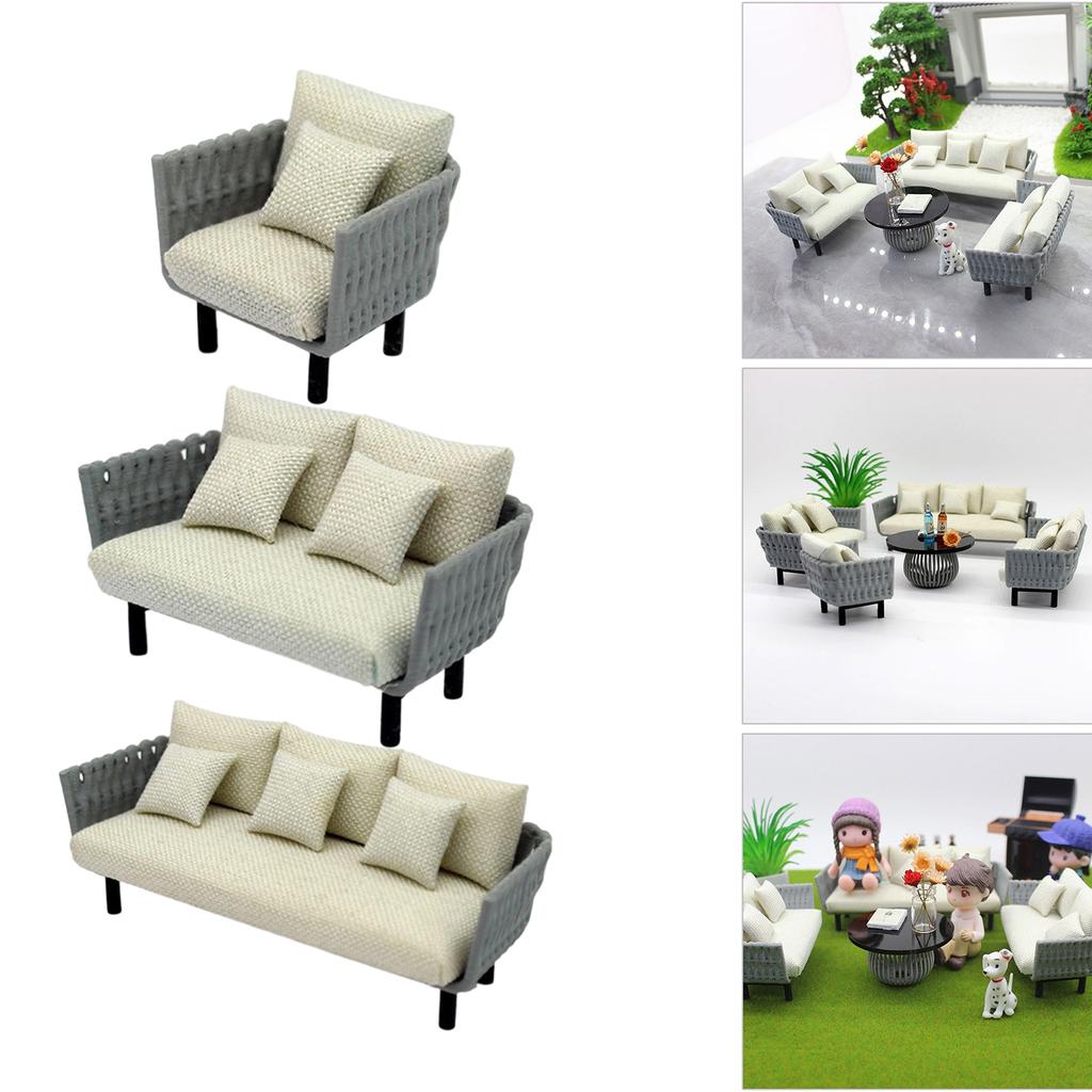 Miniature Furniture Sofa With Cushion Realistic Couch Scale Furniture For 1/20 1/25 1/30 Dollhouse Decors And Collector
