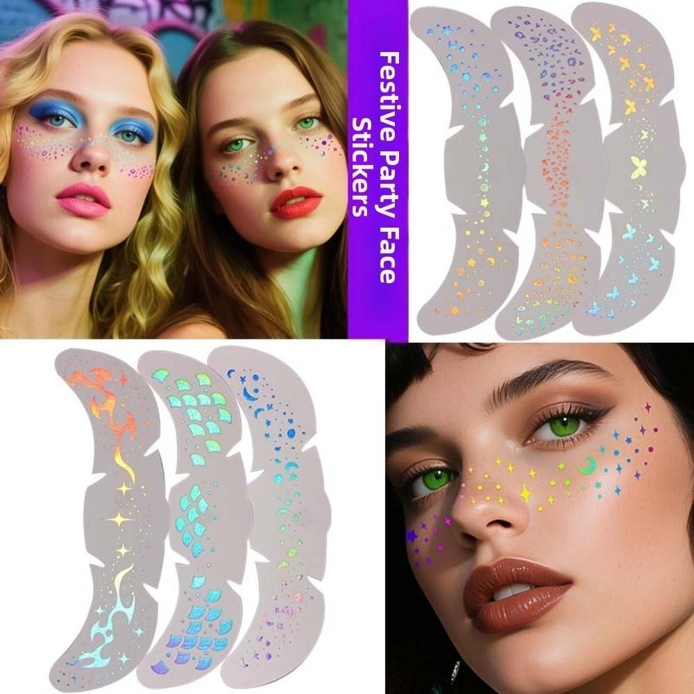 Fish Scale Moon Star Face Temporary Tattoo Butterfly Dots Heart Face Tattoo Sticker Music Festival
