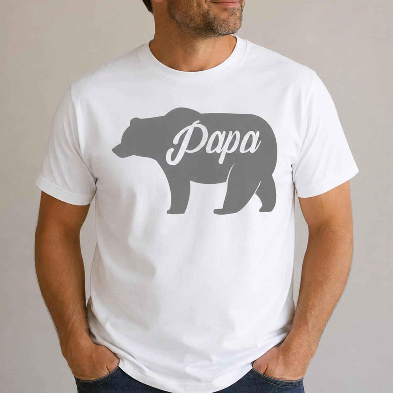 Papa Bear T Shirt Funny Fathers Day Gift Silhouette Animal Men Graphic Tees M