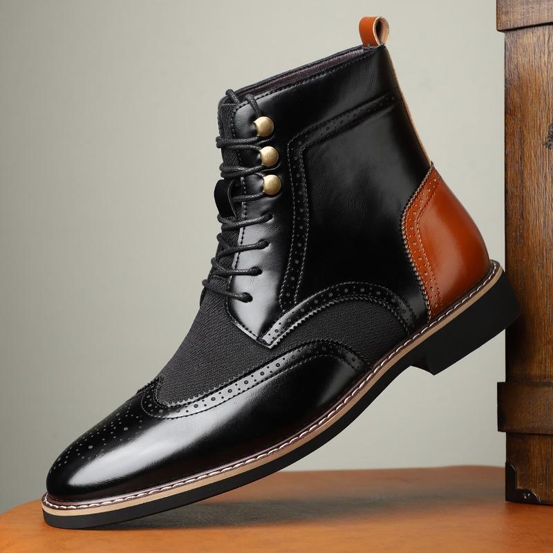 Men's High Top Boots British Style Pointed Leather Boot Fashion Business Dress Boots for Men 2025Casual Ankle Boots Brogue Shoes