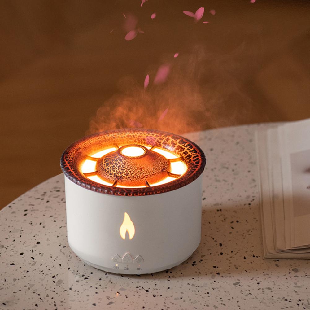 360ML Ätherisches Öl Diffusor Auto-Abschaltung Vulkanische Flamme Aromaöl Diffusor 2 Farben Dimmbar Fernbedienung für Zuhause Schlafzimmer Büro