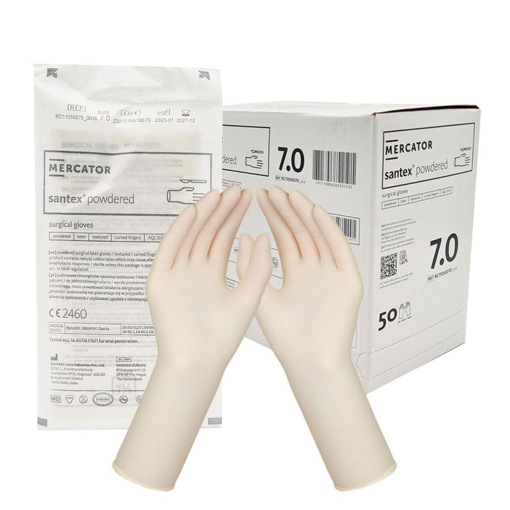 Mercator Santex Powdered Sterile Latex Surgical Gloves 7.0 50 Pairs