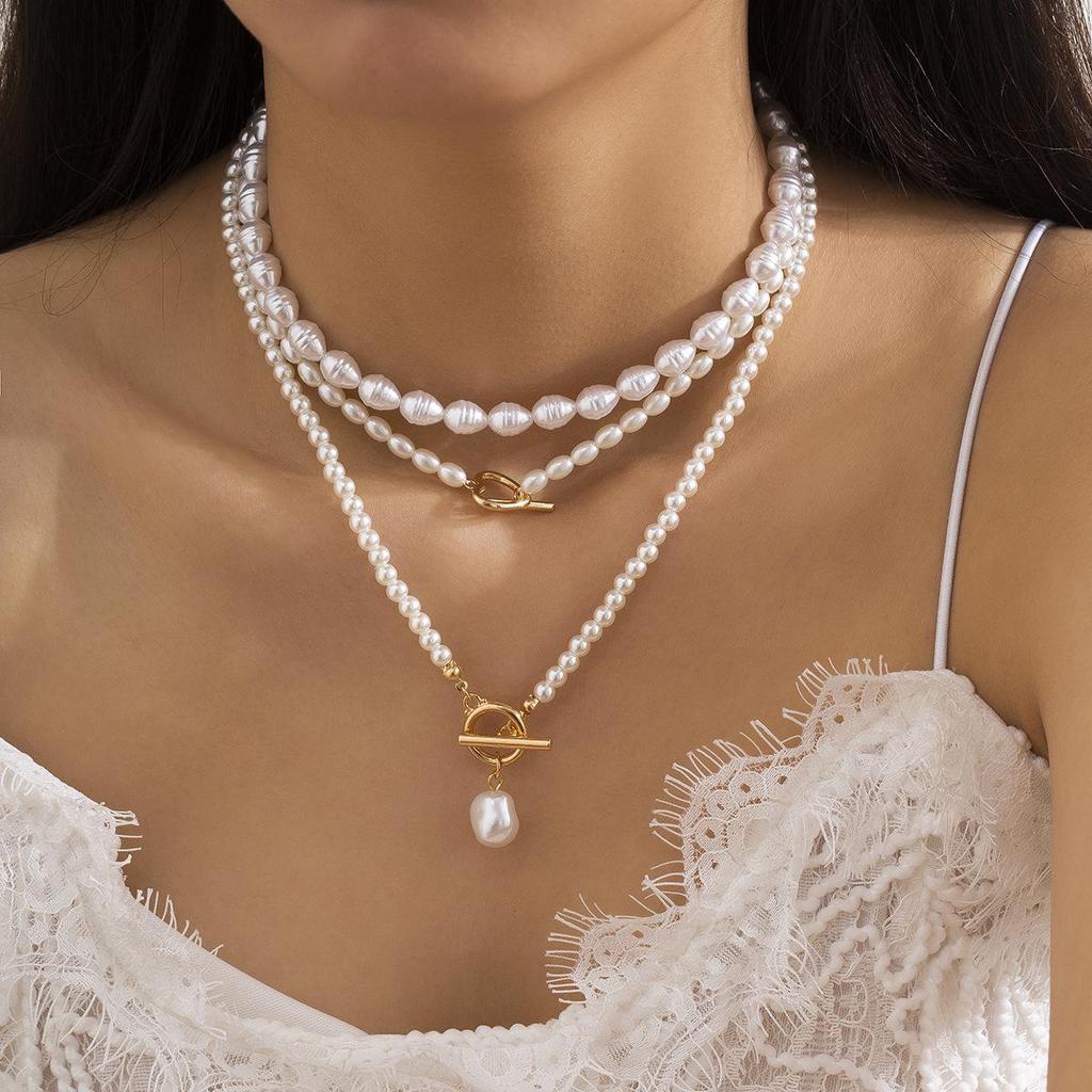 European & American Multi-layer Baroque Pearl Clavicle Necklace Set for Women with OT Buckle and Fashionable Cross-border Jewelry Design