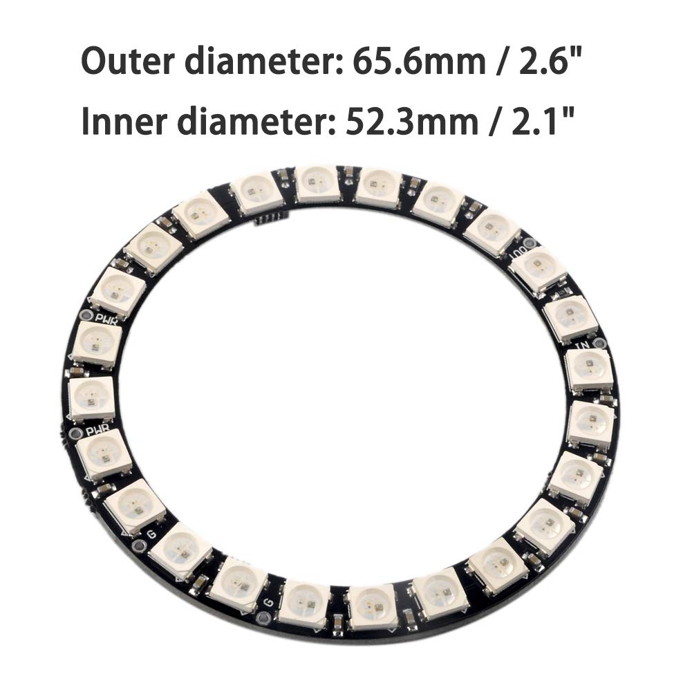 DIYmall 24-bit RGB LED Ring 24 x WS2812B WS2812 5050 Lamp Light with Built-in Driver, Full Color Light Addressable Ring for Arduino Raspberry Pi ESP32