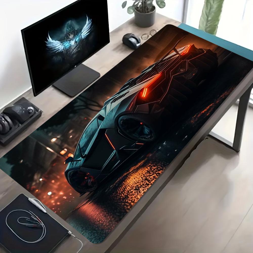 Cyber Neon Supercar Gaming-Mauspad Rutschfest Vernäht Schreibtischmatte Glatte Oberfläche Cooler Stil Büro-Schreibtisch Heim-Schreibtisch Dekorationen
