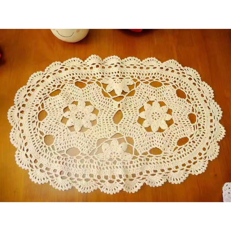 

Handmade Crocheted Bedside Table Cover Cloth Western Napkin Decorative Pad Oval Tea Tray Mat Cotton Linen Tablecloth Lace Fabric Beige White 30*50