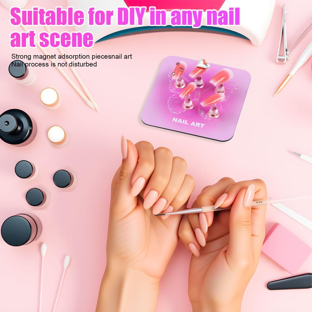Love Nail Support Metal Base Wear Manicure Practice Magnetic Hook Acrylic Colorful Chess Piece Silver