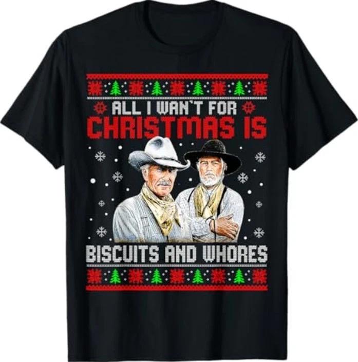Western Cowboys Biscuits and Whores Christmas Ugly Sweater T-Shirt S