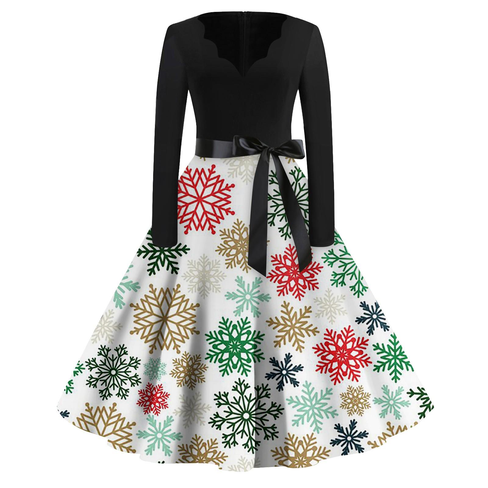 Женская мода винтаж с длинным рукавом и V-образным вырезом с рождественским принтом — фото 5