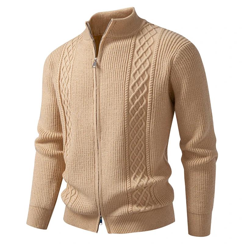 Autumn Winter Knitted Cardigan Coat Men Business Casual Sweatercoat Stand Collar Zipper Full Sleeve Knitting Sweater Outwear Man