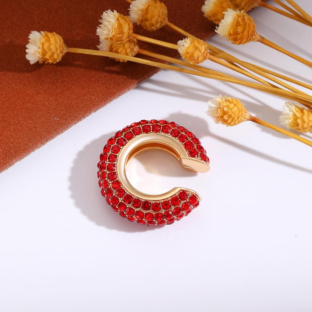 Retro Fashion C-Shaped Bling Ear Clips with Colored Diamonds - Trendy No-Pierce Earrings