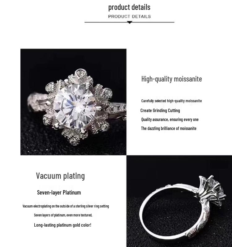 Women's Vintage-Style Platinum Ring with D Color Moissanite Diamond - Perfect for Proposals or Engagements.