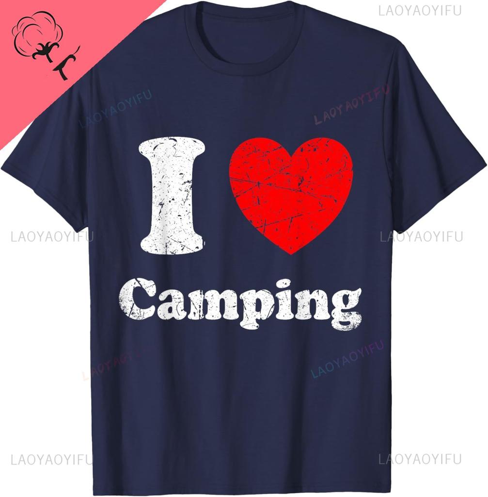 I Love Camping Graphic TShirt Couple Kawayi  Unisex Summer Streetwear Tops Cotton Tee Breathable and Comfortable