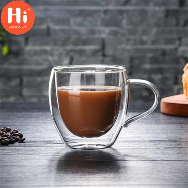 Hi Double Wall Glass Tea Cup Heat Resistant Coffee Milk Mug Transparent Water Drinking Cup