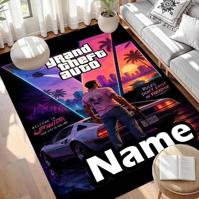 Personalizowany dywanik z nadrukiem Grand Theft Auto VI z imieniem, wszechstronny dywan do wystroju domu, do pokoju zabaw, mieszkania, na balkon, do przedpokoju, korytarza, prezent
