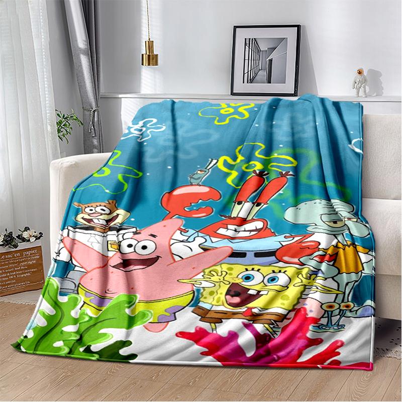 Funny S-SpongeBob Patrick Star Cartoon Flannel Blanket Soft Warm Throw Blanket for Bedroom Living Room Bed Camping Picnic Kids
