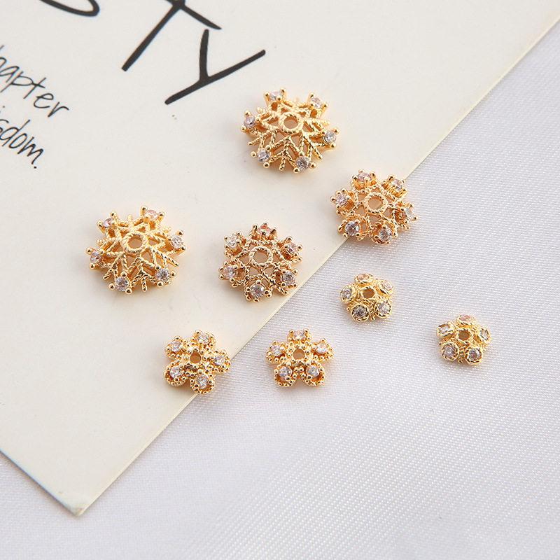 14K Gold-Plated Zirconia Flower Spacer Bead Cap for DIY Jewelry Accessory.