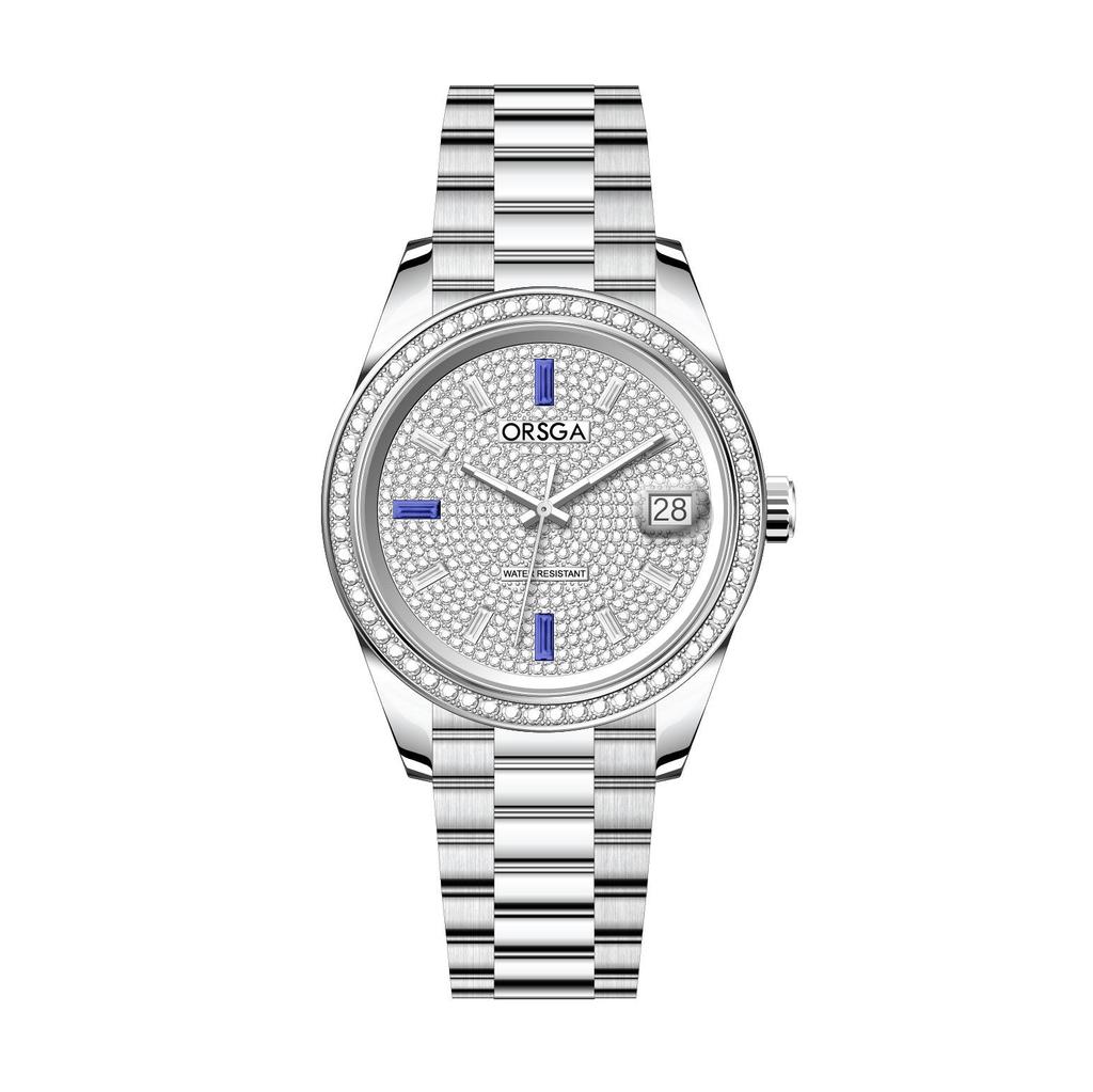 ORSGA Men's Luxury Quartz Watch with Star Design and Colored Diamond Accents