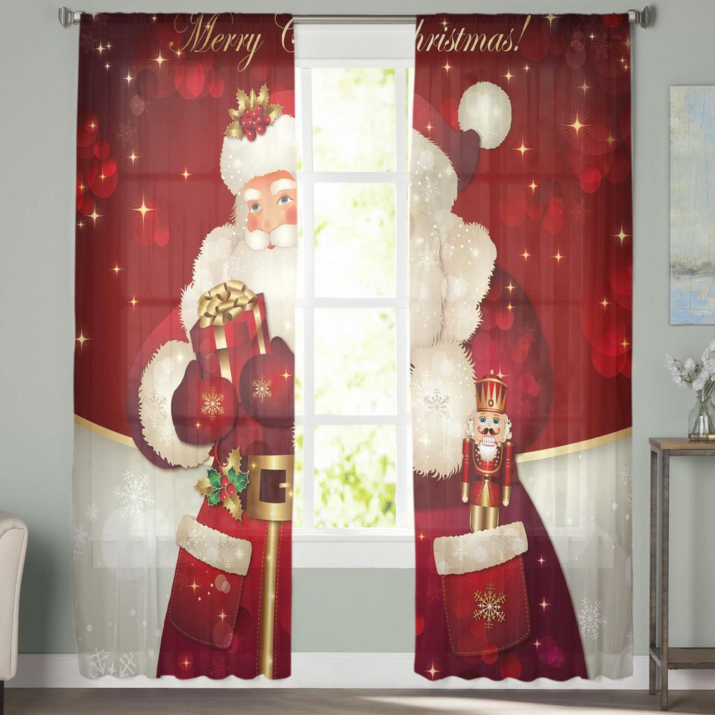 Merry Christmas Santa Claus Red Sheer Curtains for Living Room Modern Voile Curtain Bedroom Tulle Curtains Window Drapes Decor