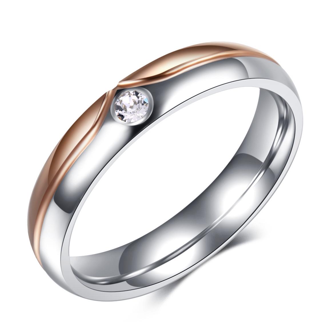 Stylish 4-6MM Diamond-Studded Stainless Steel Couple Rings for Women Size 8
