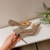 Autumn and winter new crystal silver wedding shoes pointed sequins stiletto bow high heels women