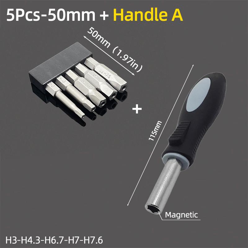 Set de biți magnetici pentagonali cu gaură Hex 1/4" Oțel S2 50mm Security Torx Biți de găurit Cheie cu clichet Unelte de mână