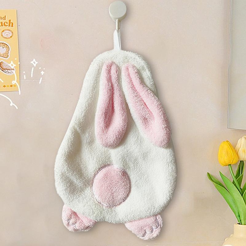 1Pc Rabbit Shape Children'S Hand Towel With Hanging Loop Coral Fleece Absorbent Towel Soft Quick-Drying Bathroom Towel For Home