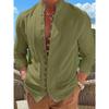 Retro Style Plus Size Solid Color Men's Cotton and Linen Long Sleeve Button Down Shirt with Stand Collar Spring Fall Outdoor