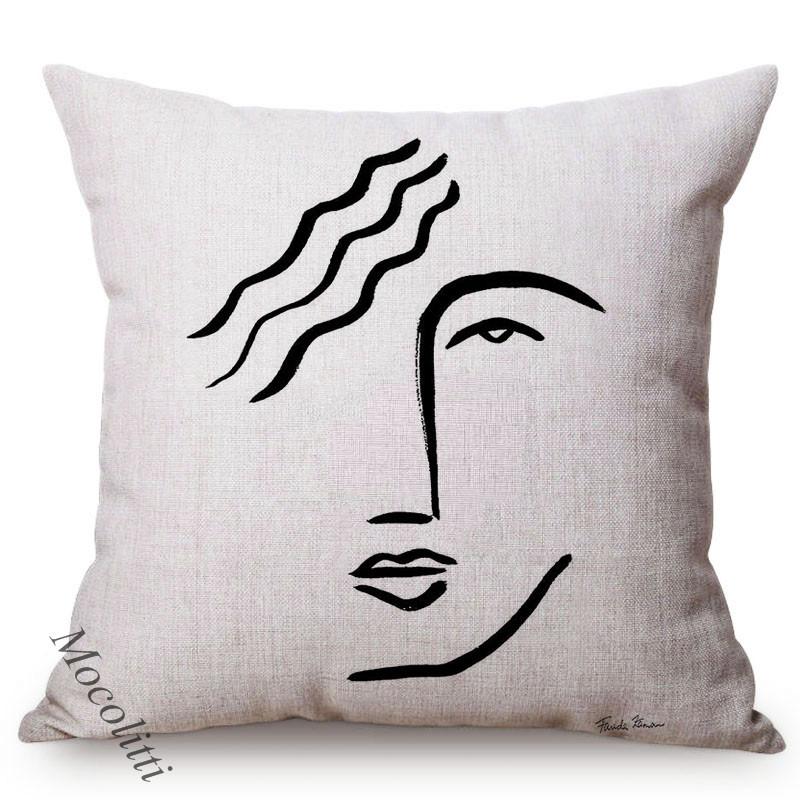 Concise Faces Painting Art Nordic Sketch Design Sofa Decorative Throw Pillow Case Cotton Linen Bedroom Chair Cushion Cover